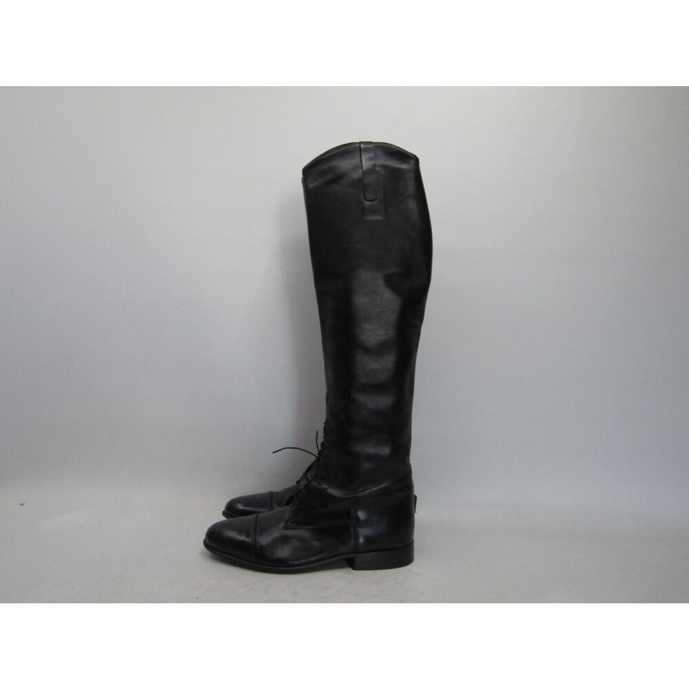 Black Leather Knee-High Heeled Boots